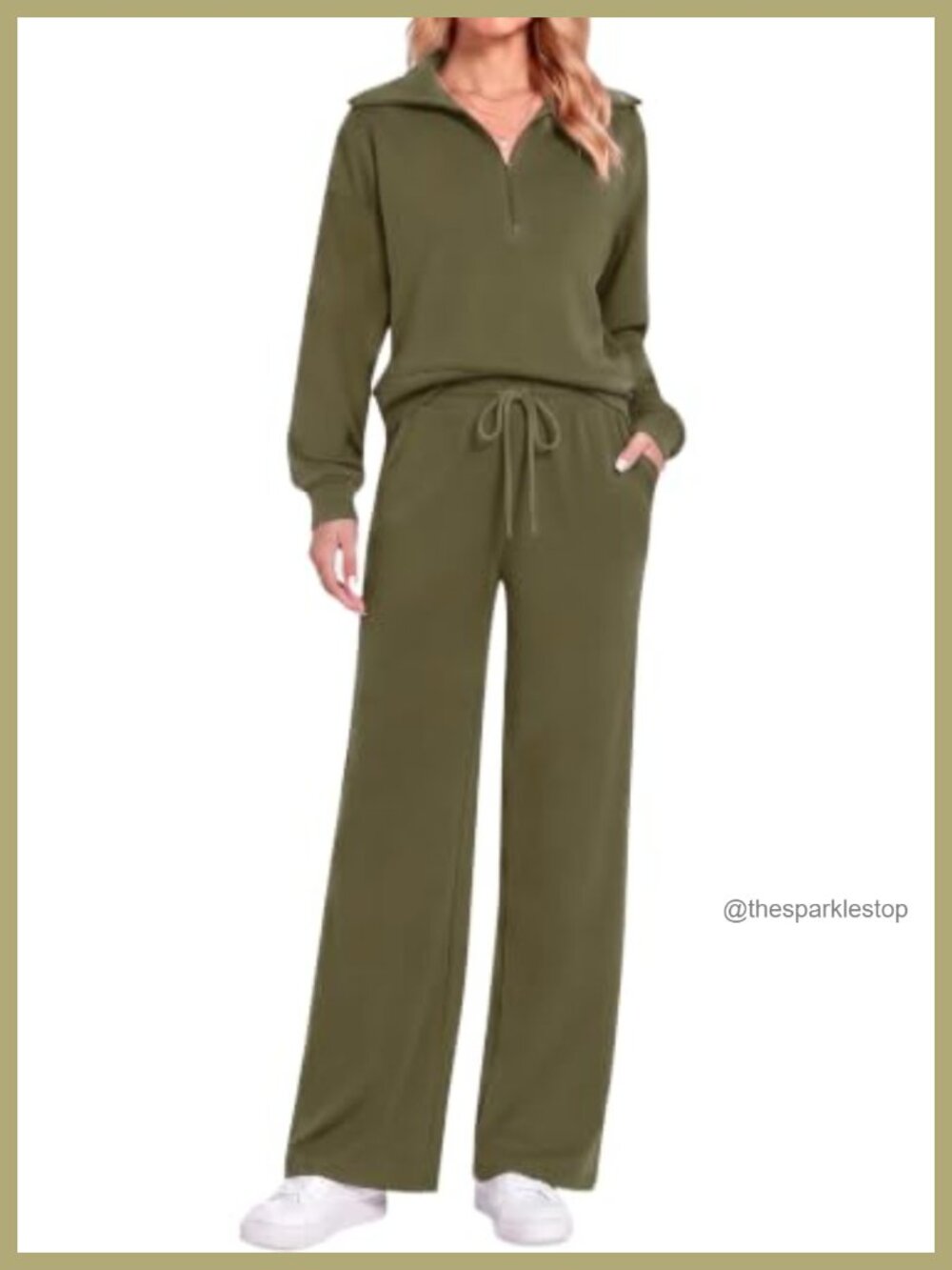 2 Piece Lounge Set Half Zip Sweatshirt Wide Leg Pants Travel Outfit